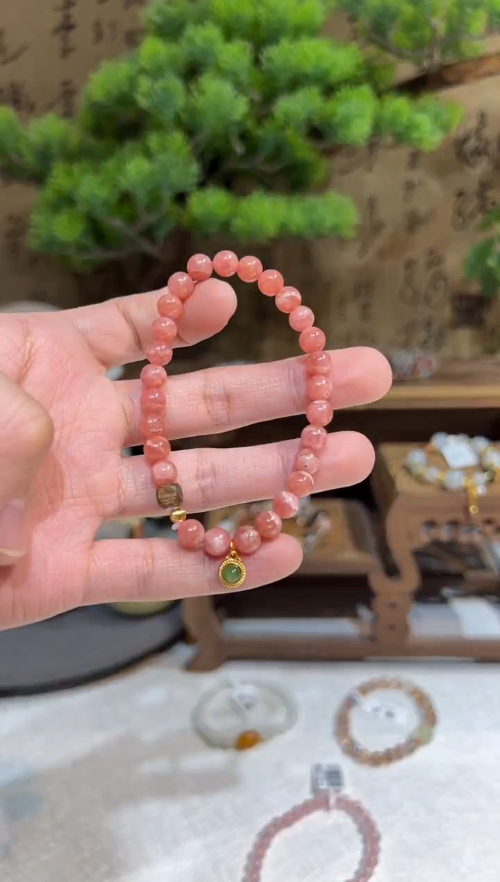 未镶嵌菱锰矿（红纹石）手绳手饰@@