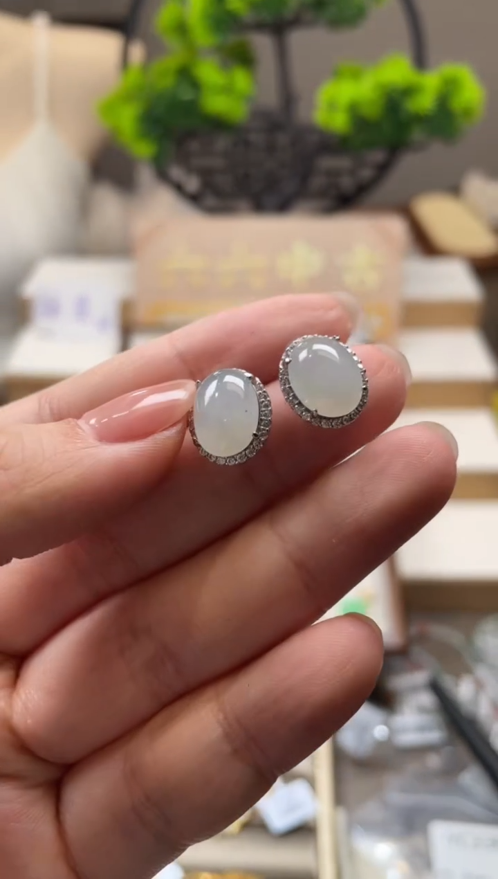 翡翠银S925镶嵌耳饰yf753