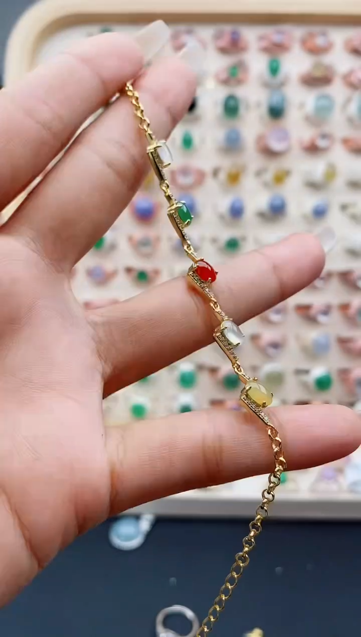 【闪购商品】翡翠手链银S925镶嵌缅甸天然A货翡翠111  4+7