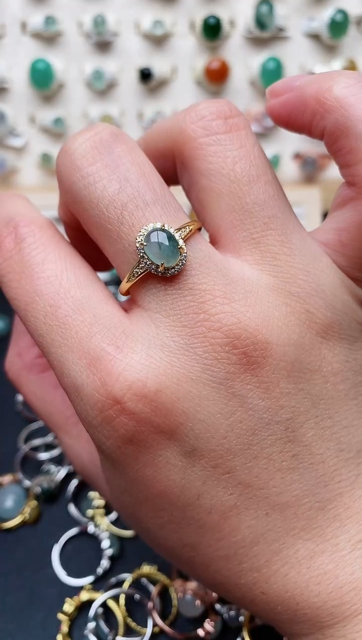 【闪购商品】翡翠戒指银S925镶嵌天然翡翠333  8+