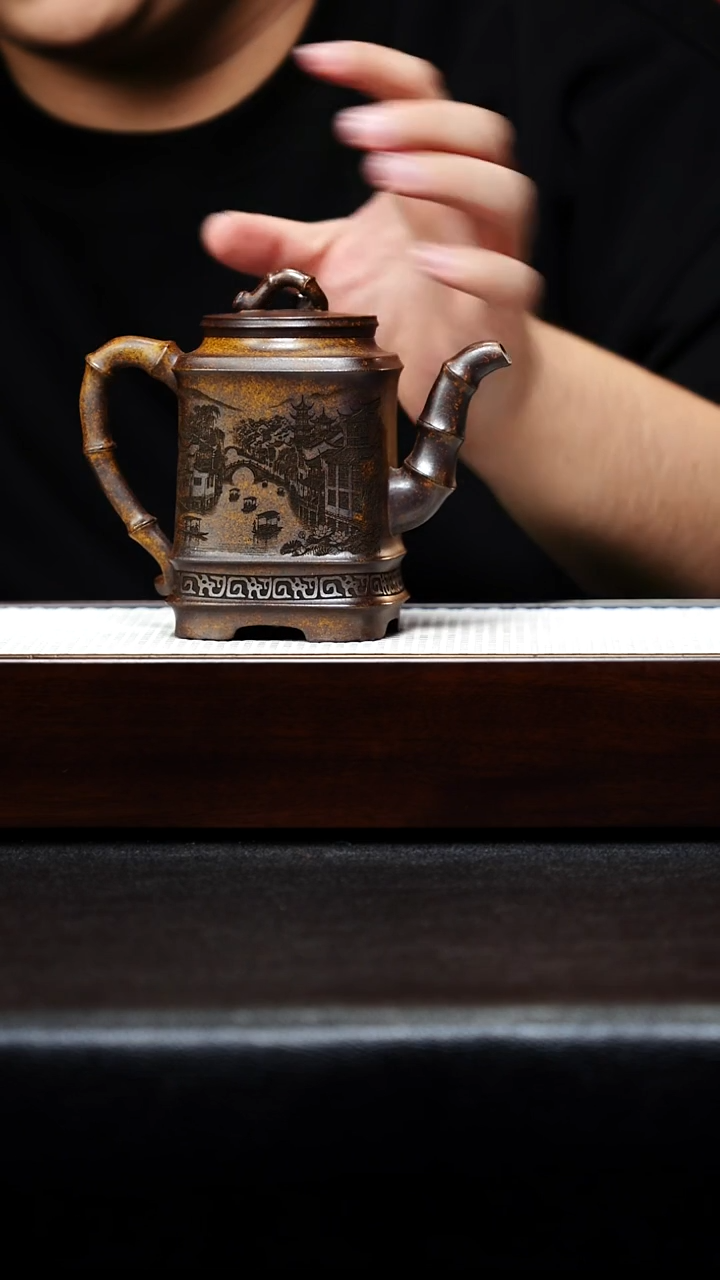 茶壶紫砂宜兴紫砂 四方竹段 龙骨金砂 陈红h367