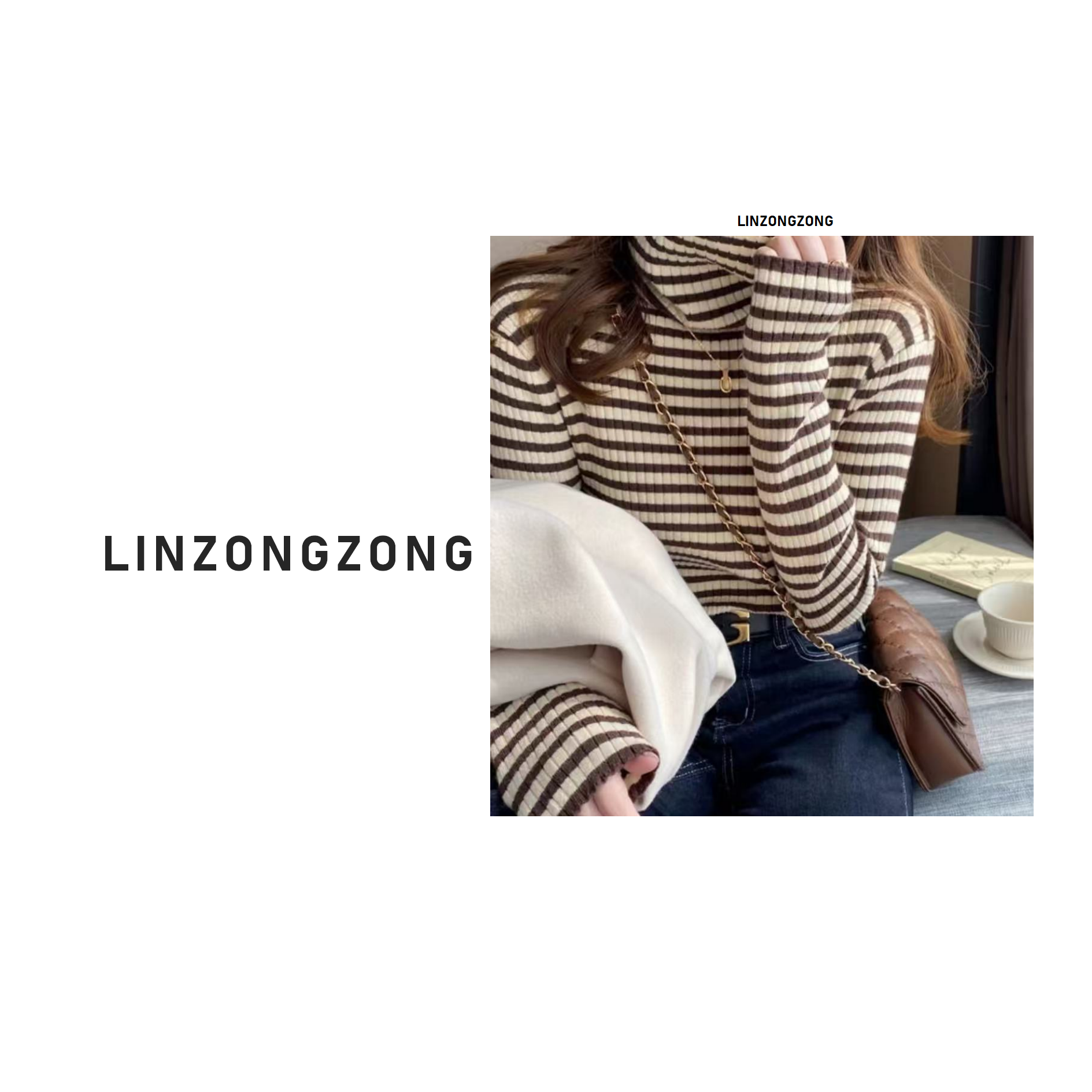 8810  *M秋冬高领七彩条纹打底衫弹力针织长袖T恤上衣保暖套头衫