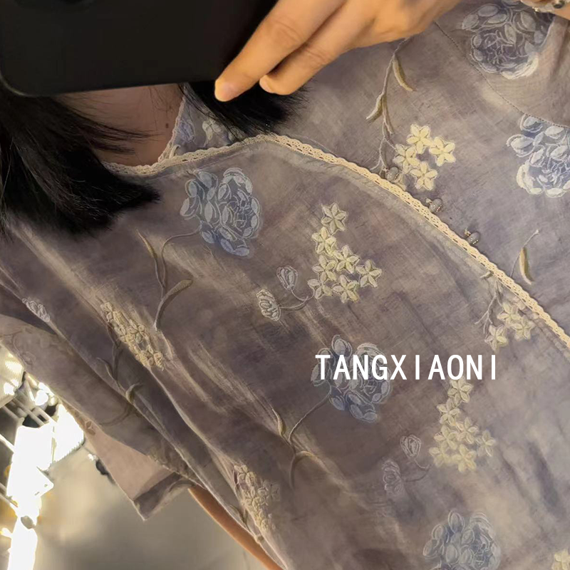 2店 渠道货 炒色 晕染 扎染 刺绣【浣溪沙】重工艺花朵上衣  