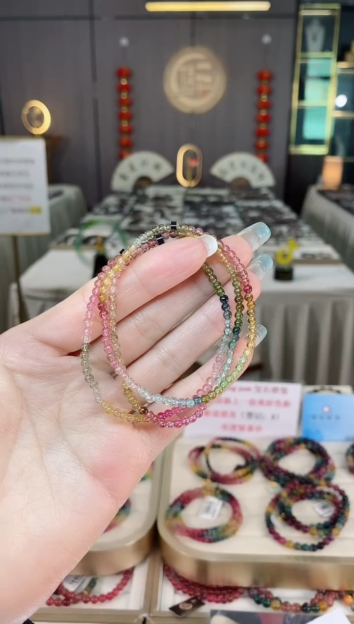 未镶嵌老矿碧玺彩虹单圈手串3mm+碧玺多样性发货一条mz