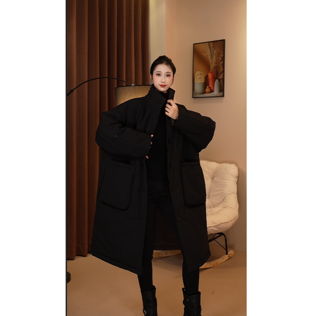 2025棉衣棉服外套长款冬季宽松保暖长袖休闲女立领百搭9009