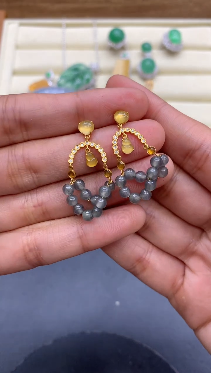 【闪购商品】翡翠耳饰18K金镶嵌129-中国好珍宝