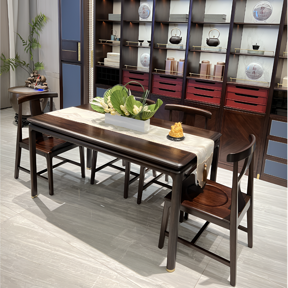 （久木源&餐桌）新中式黑檀木餐桌饭桌长条实用餐桌150*80*76高