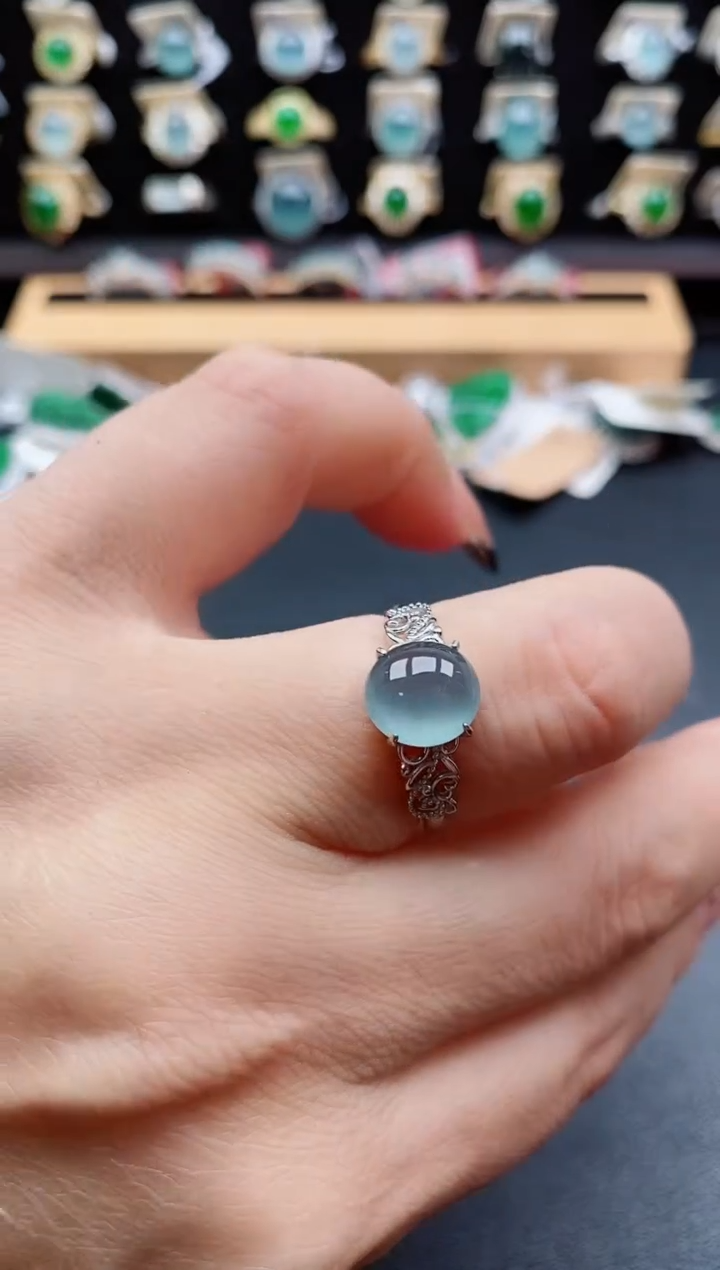 银S925镶嵌戒指翡翠1