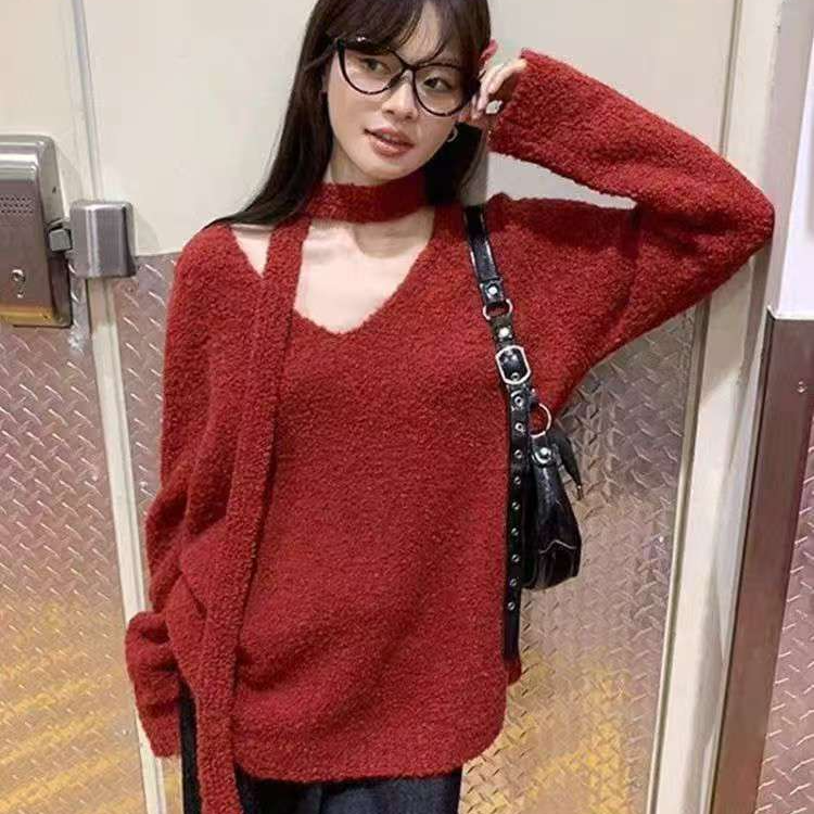 668-1224/666999/1120  慵懒风毛衣女V领套头针织衫洋气