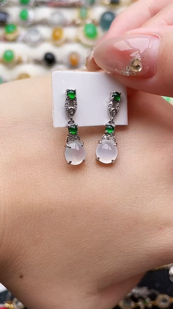 银S925镶嵌翡翠耳饰54