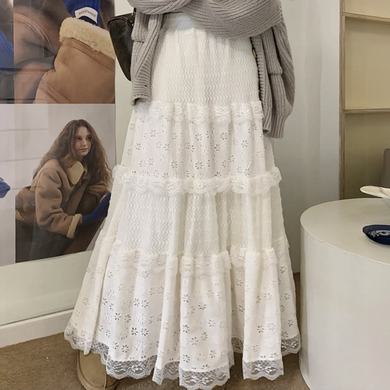 千语栀【梨花小隐】显瘦蕾丝半身裙秋冬甜美风清新加绒加厚蛋糕长裙