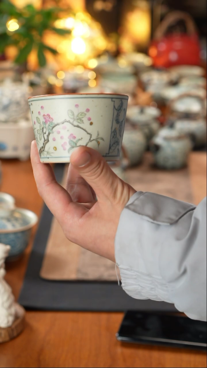 【闪购商品】素谷青花树叶开窗桃花咖啡杯150cc