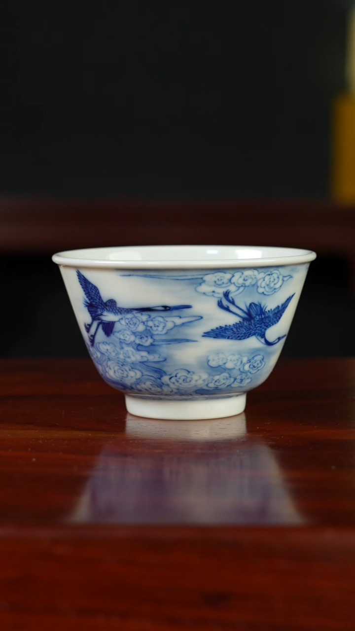祖传窑真柴窑传承400年祥云仙鹤单杯