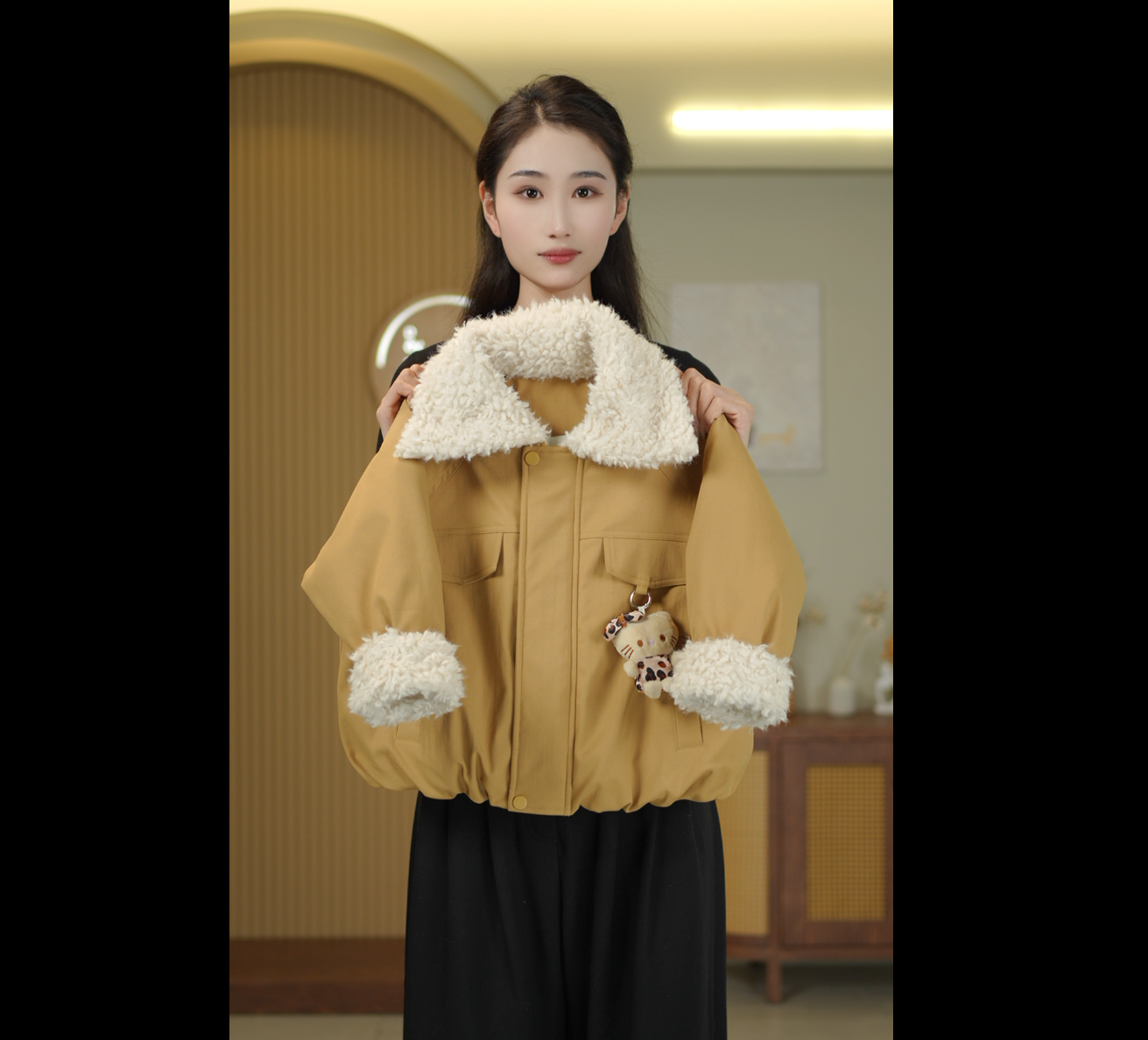 【Afei】女童韩版时尚羊羔翻领派克外套女2025冬季新款宽松保暖