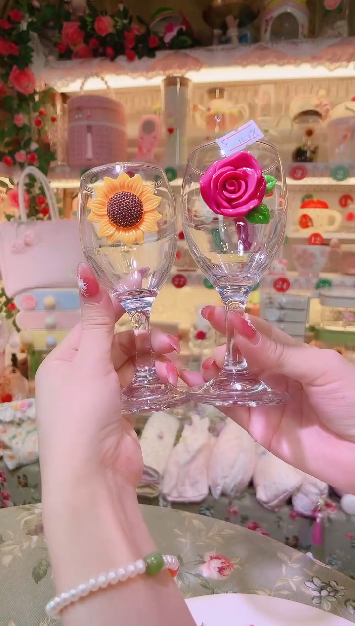 花朵高脚红酒杯2个——手工制作品质好！