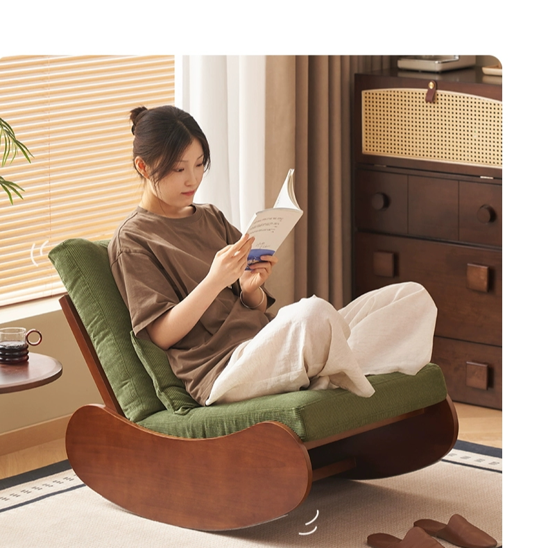 孤品实木单人摇摇椅灯芯绒阳台摇椅