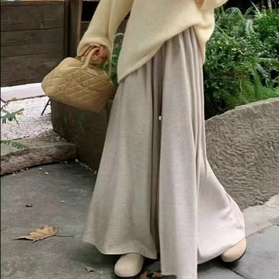 深灰色糯米裙裤女秋季新款胖妹妹mm高腰宽松显瘦垂感阔腿休闲裤子