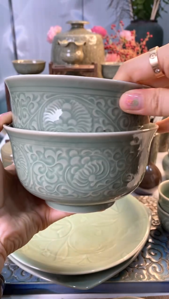 【闪购商品】b000045菊纹碗5.7英寸微瑕2只