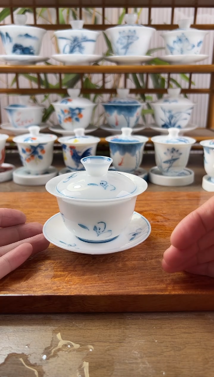 微瑕高冰玉兰130ml三才盖碗