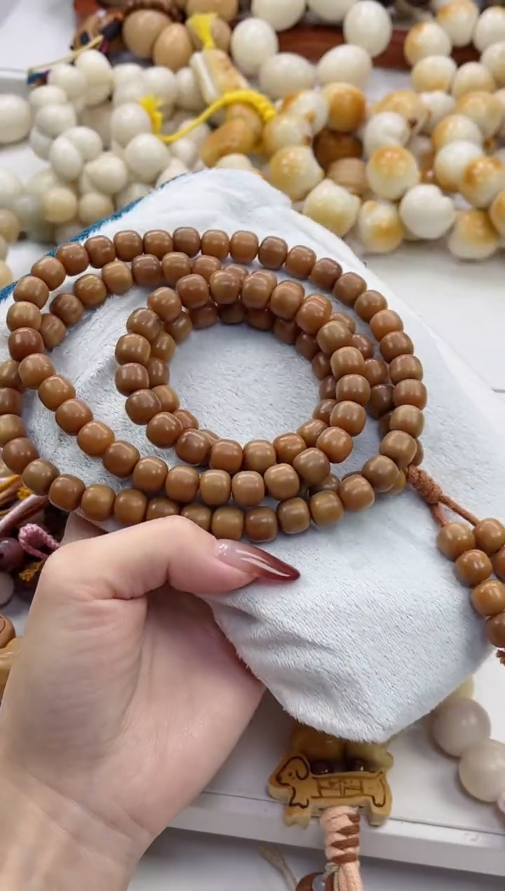 手串菩提根/象牙果s77干磨82年小老太橘咖色桶珠9*10mm念珠