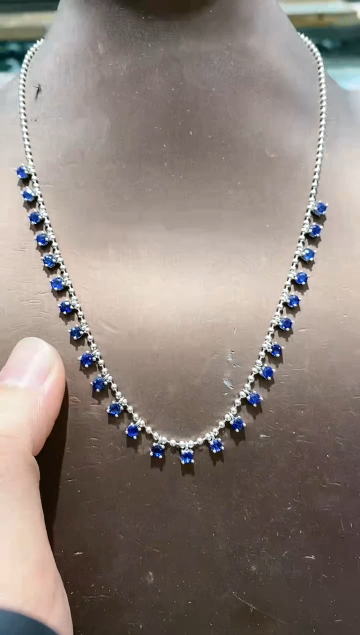 【闪购商品】蓝宝石颈饰银S925镀金镶嵌项链