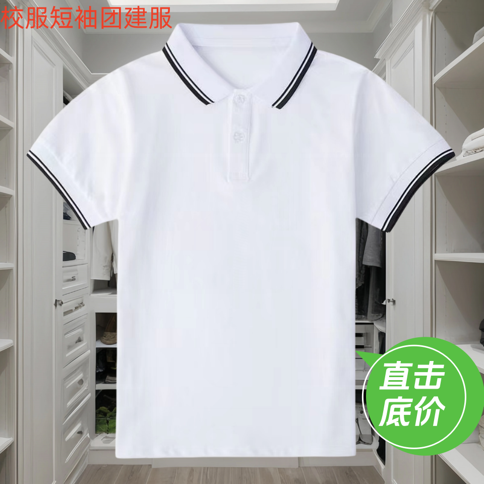 校服短袖中学生校服翻领T恤夏季班服薄款休闲学院风白色上衣POLO