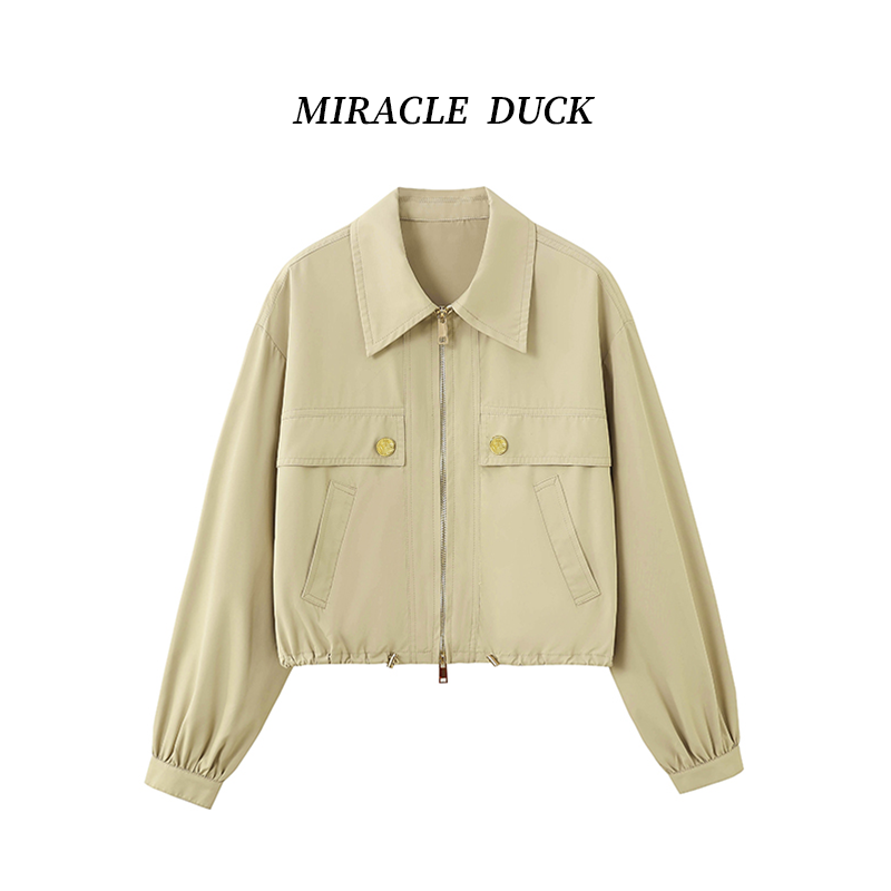 1号【柏林秋日】春秋季气质百搭翻领卡其色风衣短款长袖外套C1718