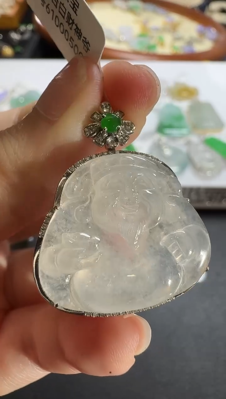 翡翠18K金镶嵌吊坠(不含链)【源头工厂】钻石镶嵌