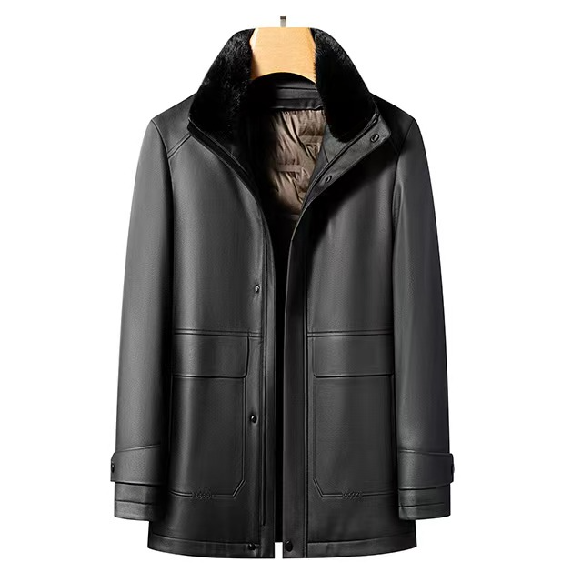 【皮衣+羽绒】老爷车品牌高端男士新款秋冬上档次中长款皮外套-8657