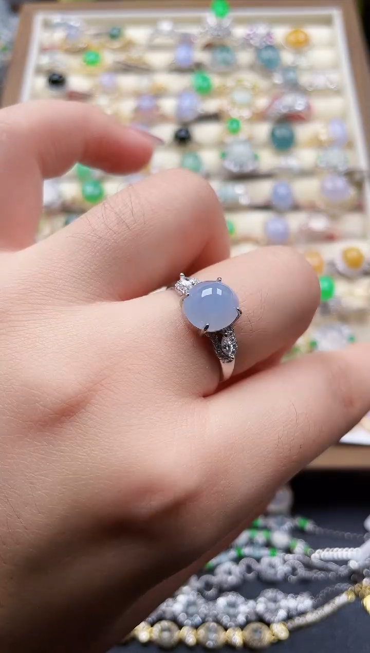 银S925镶嵌戒指翡翠70