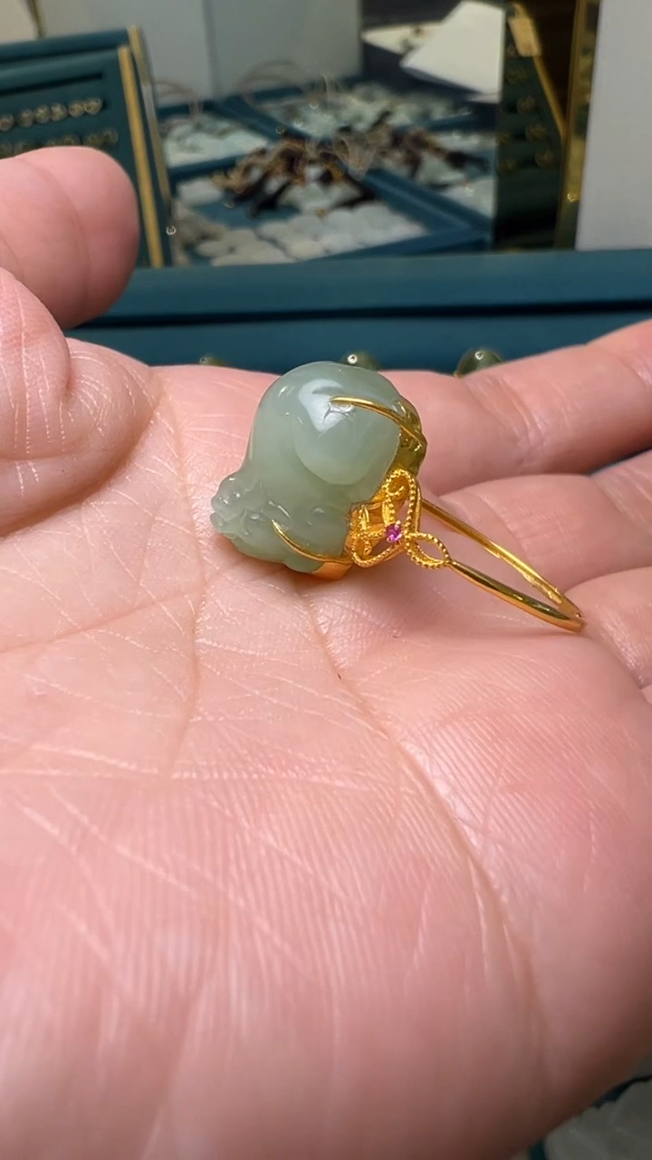 【闪购商品】和田玉戒指18K金镶嵌和田玉戒指多样性发货拍一发一