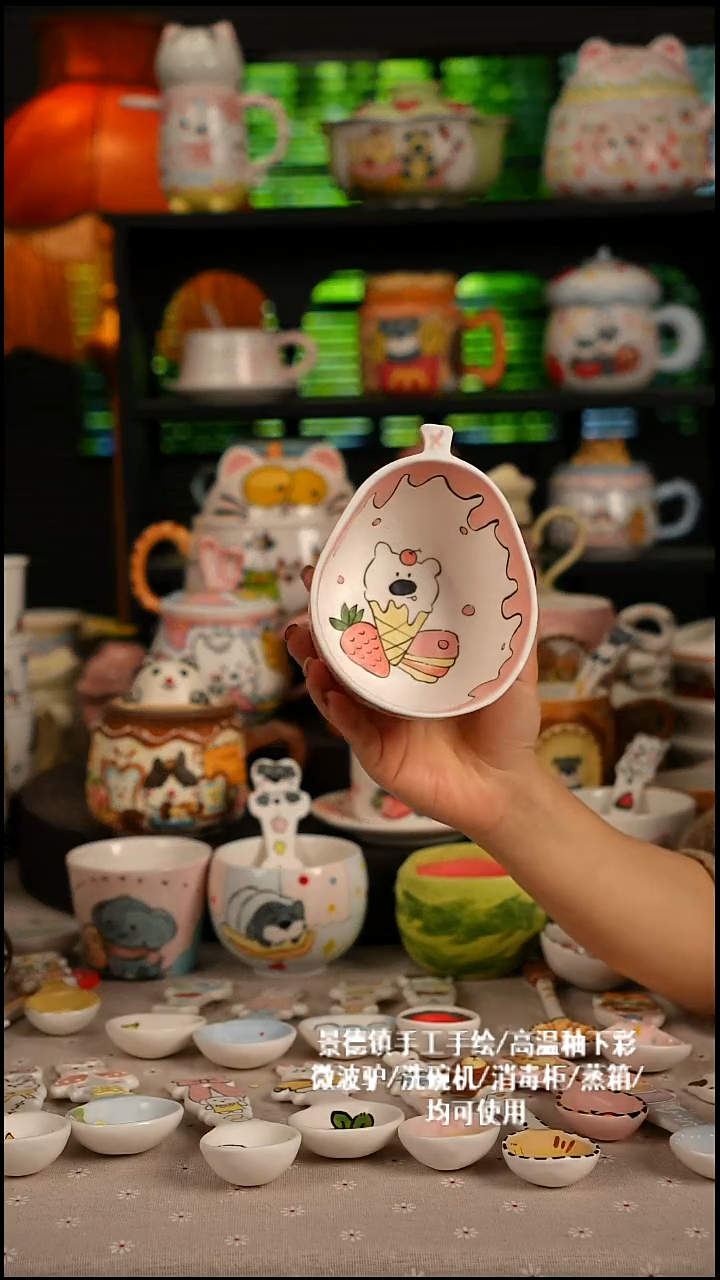 陶瓷无盖款景德镇高温釉下彩纯手绘创意瓷 