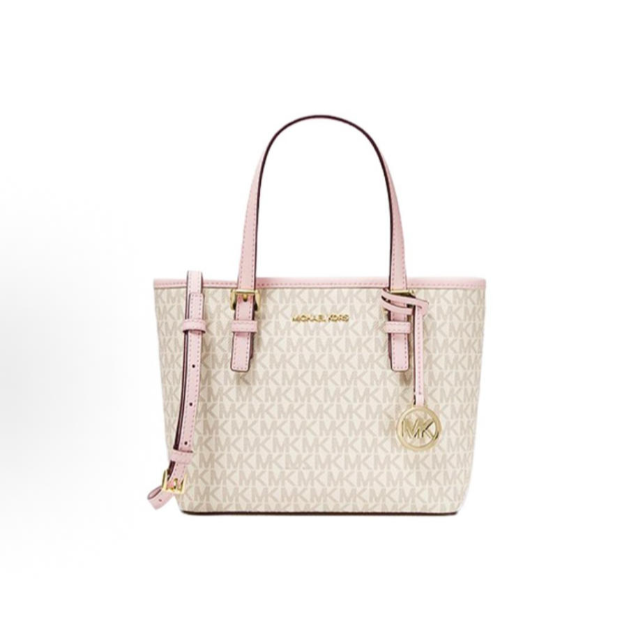 MICHAEL KORS/迈克高仕粉白老花菜篮子托特包斜挎包27*10*19cm