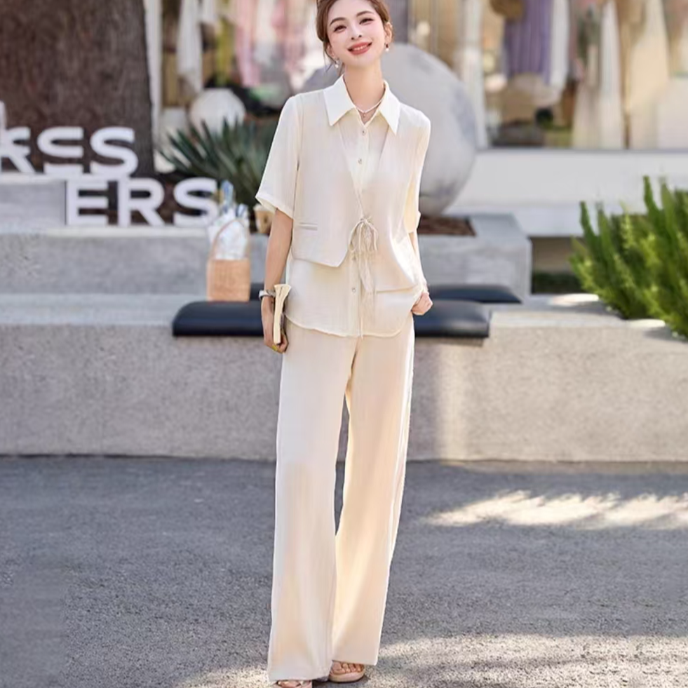 【丹文定制】时尚休闲假两件套装2025夏季薄款宽松女神范洋气衣服