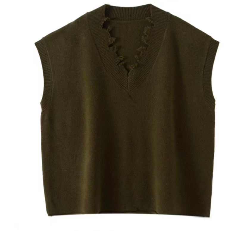 【H Y】雪国印记背心(米咖色+苔青绿）T6563