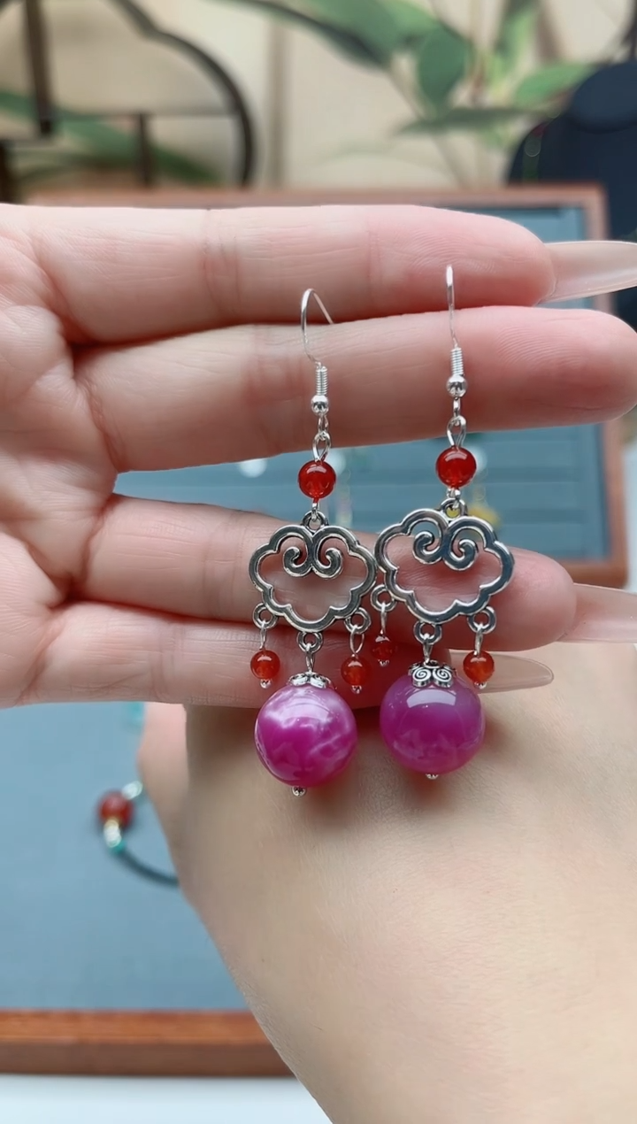 【闪购商品】南红玛瑙耳饰银S925镶嵌19