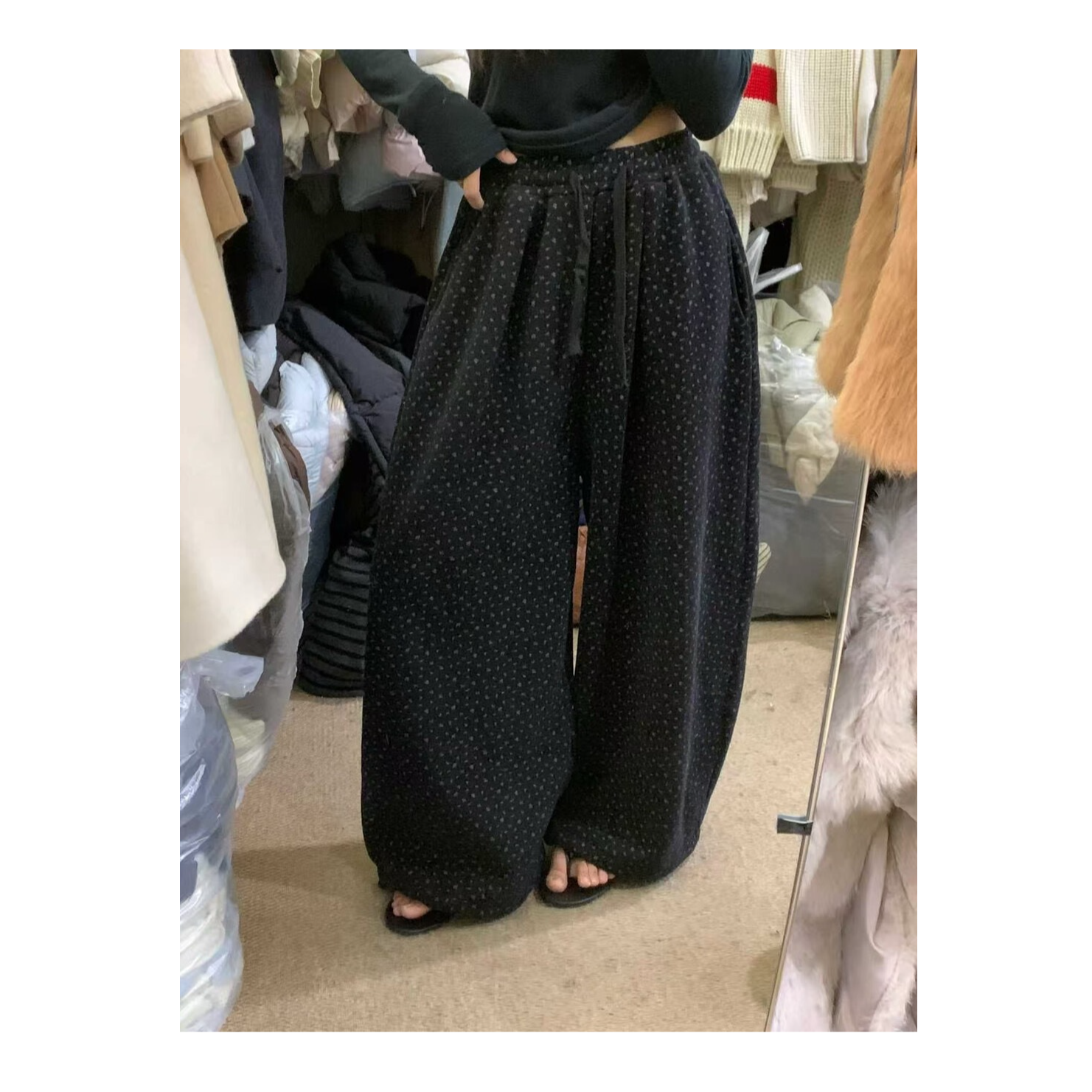 【YS】‘花木庄园’复古小碎花加绒休闲宽松阔腿裤~X668