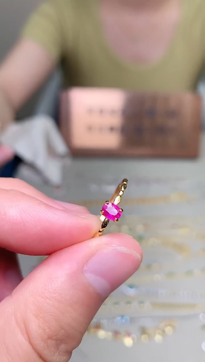 红宝石戒指银S925镶嵌戒指