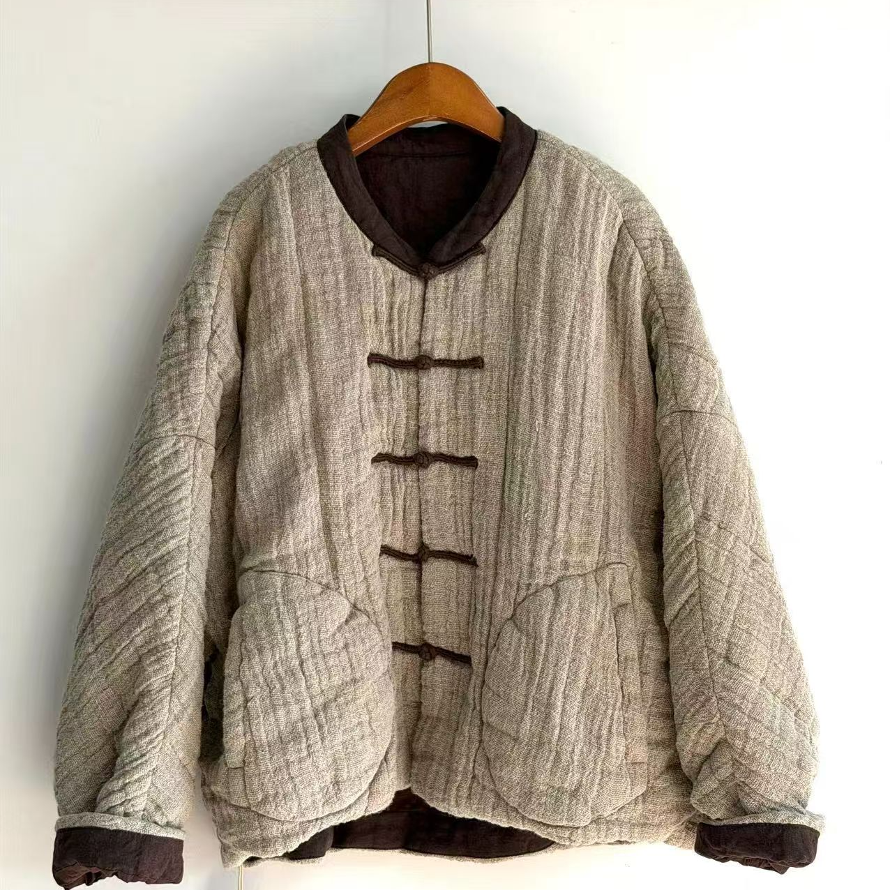 忆古朴拙衣牧了然251202粗麻盘扣复古百搭切棉设计款短棉衣