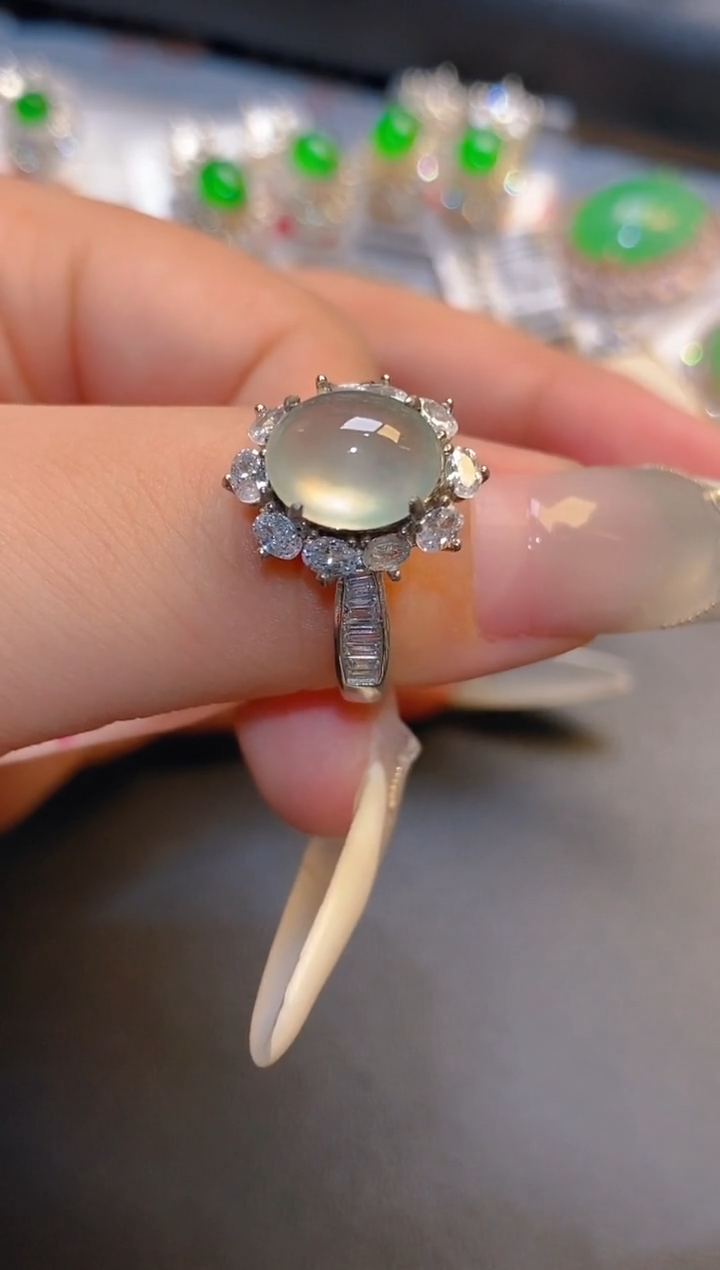 翡翠银S925镶嵌耳饰天然