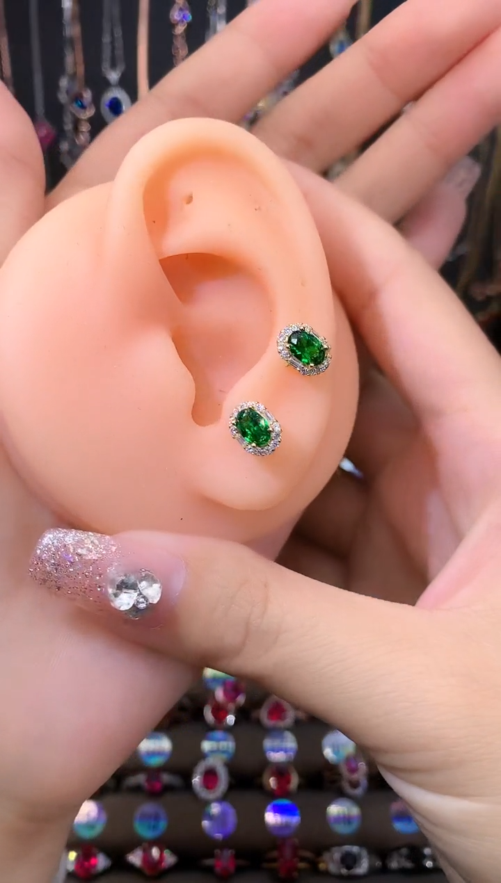 耳饰透辉石银S925镶嵌金色46