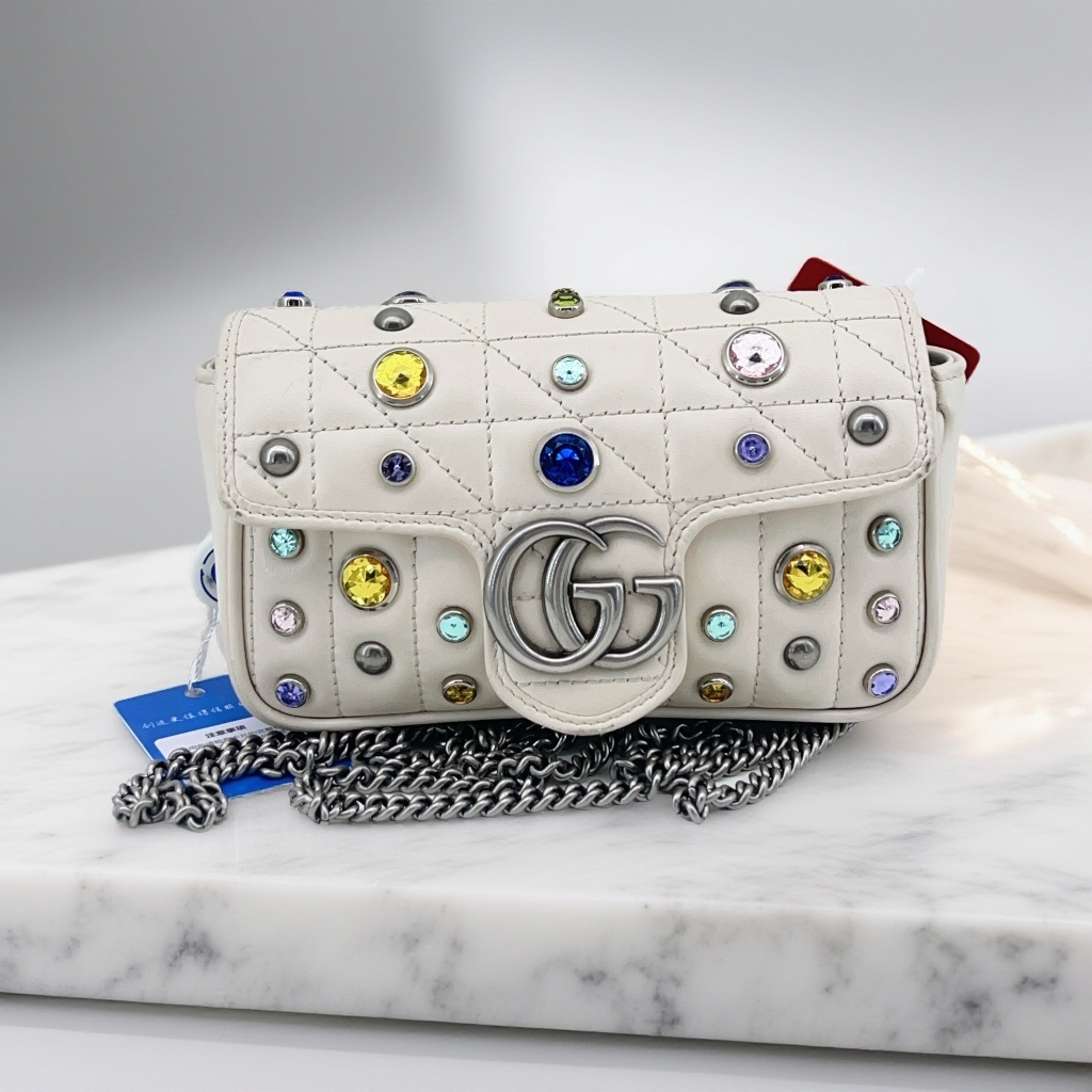 95新 GUCCI/古驰 白色钻石马蒙单肩包 1679 9765