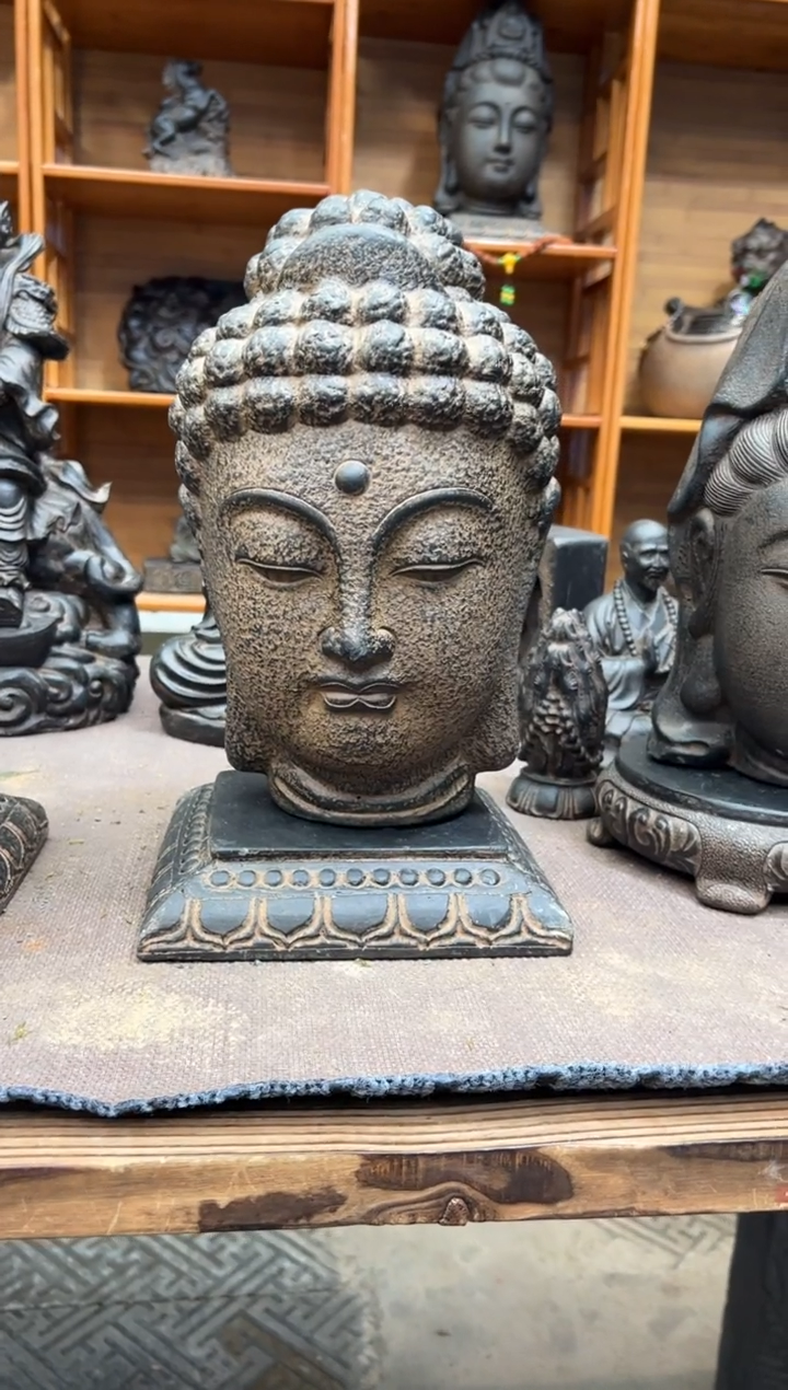 陶土大佛首+莲花底座