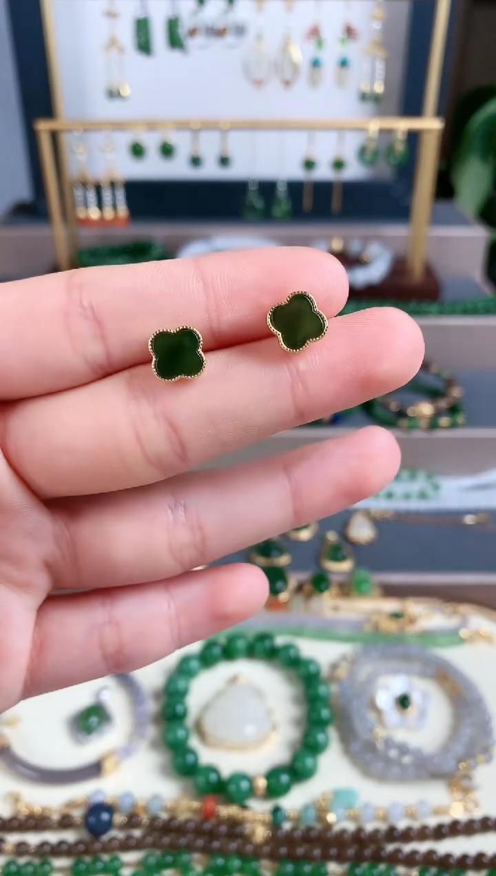 银S925镶嵌和田玉耳饰1