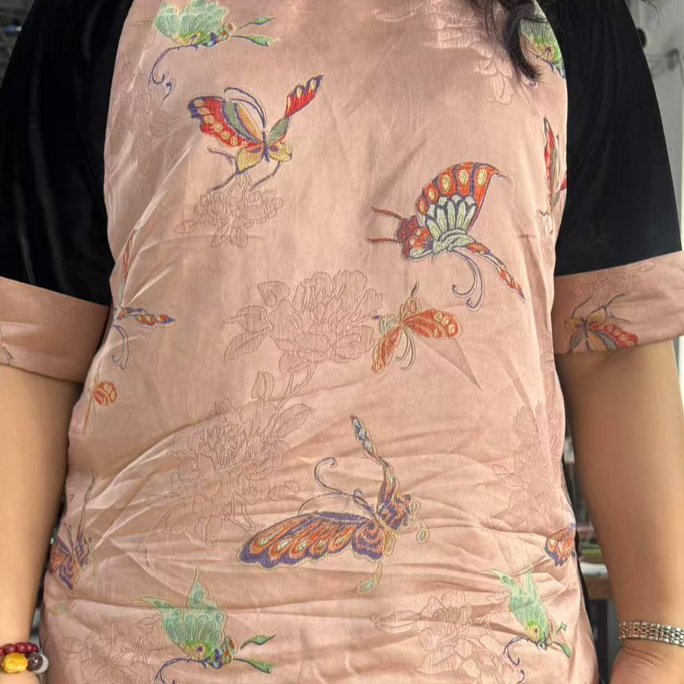 7668丝绒拼接短袖