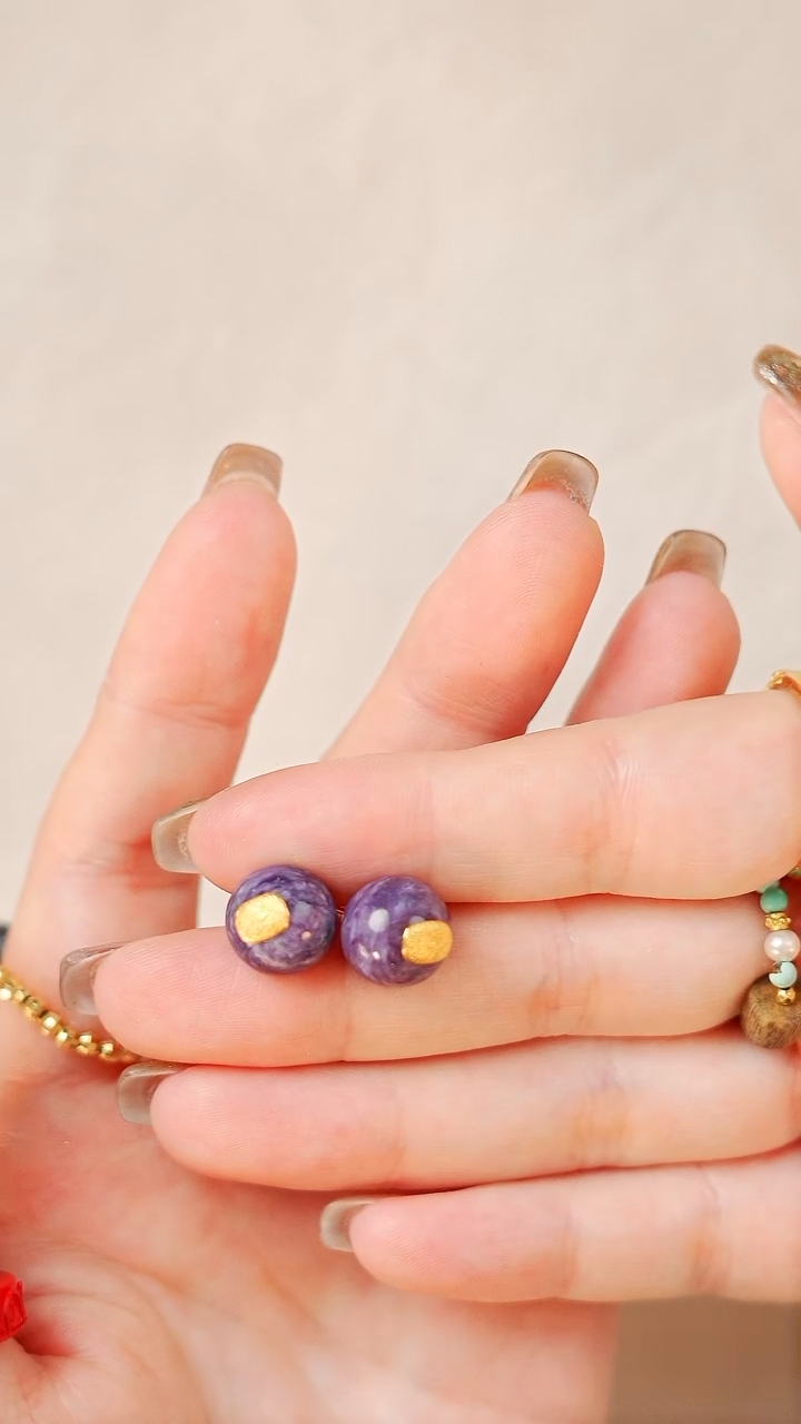 【闪购商品】查罗石耳钉银S925镶嵌XS0590紫龙晶耳钉