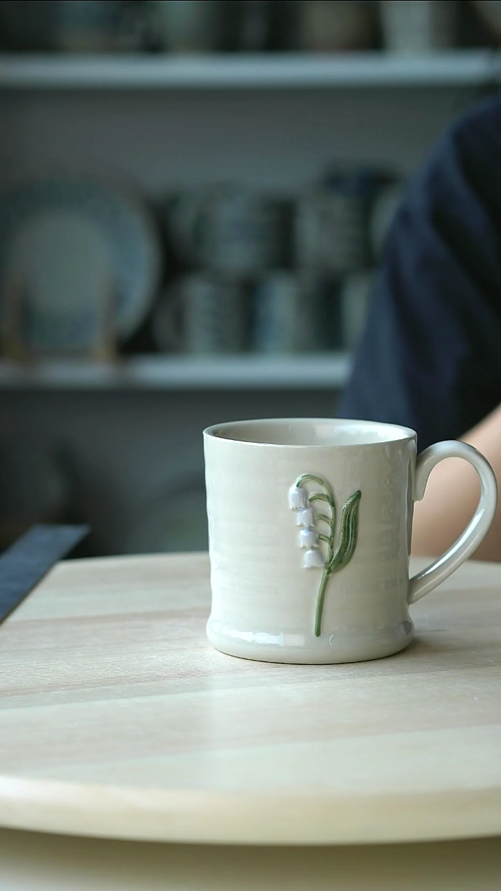 陶瓷微瑕出日铃兰花240ml马克杯@4-2@