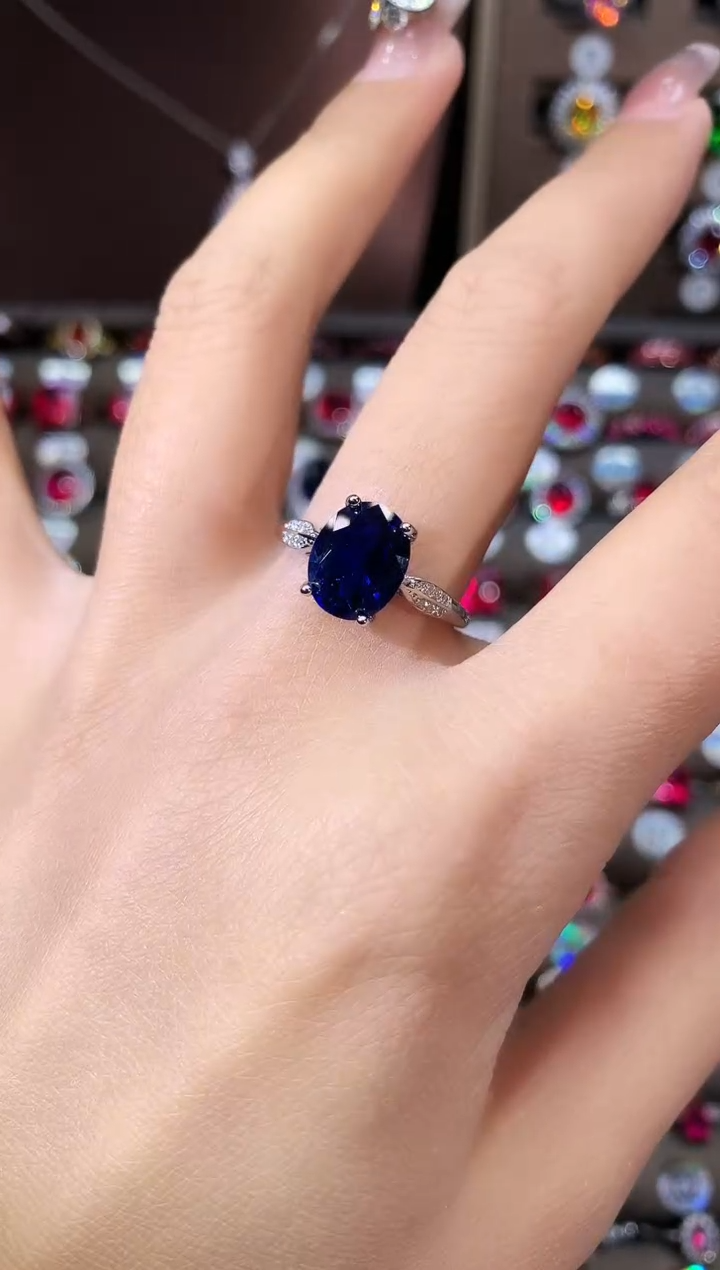 戒指蓝宝石银S925镶嵌810银色