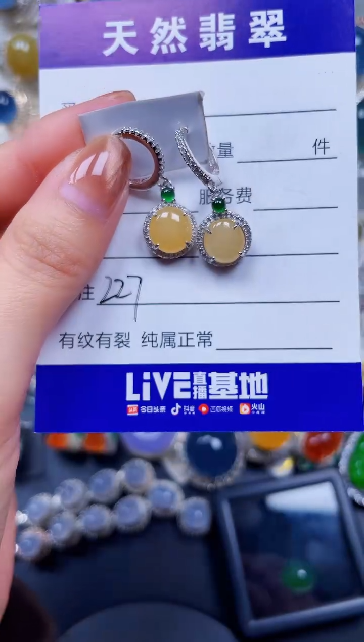 银S925镶嵌翡翠耳饰227