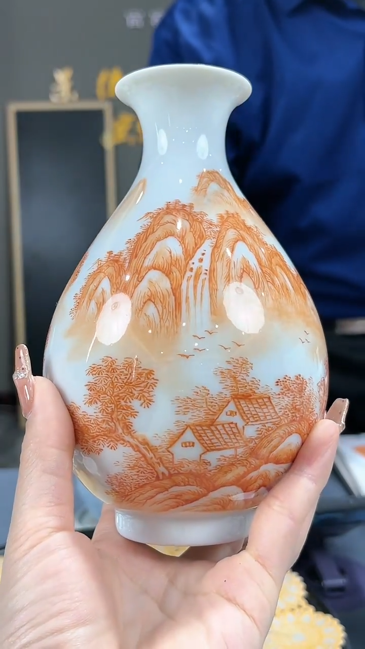 【闪购商品】官窑瓷画院722官窑瓷画院矾红山水玉壶春